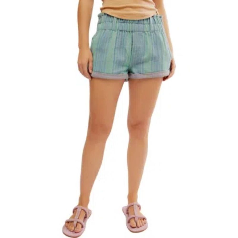Free People NWT  Solar Flare Baja Striped Shorts in Ocean Blue Combo size XL